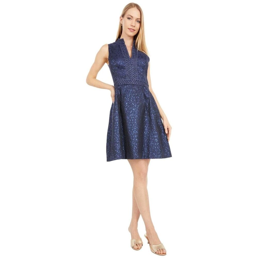 NEW Lilly Pulitzer Franci Dress True Navy Lagoon Jacquard Metallic Mini 6